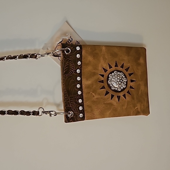 Brown Faux Leather Western Concho Crossbody Mini Bag - Picture 3 of 7
